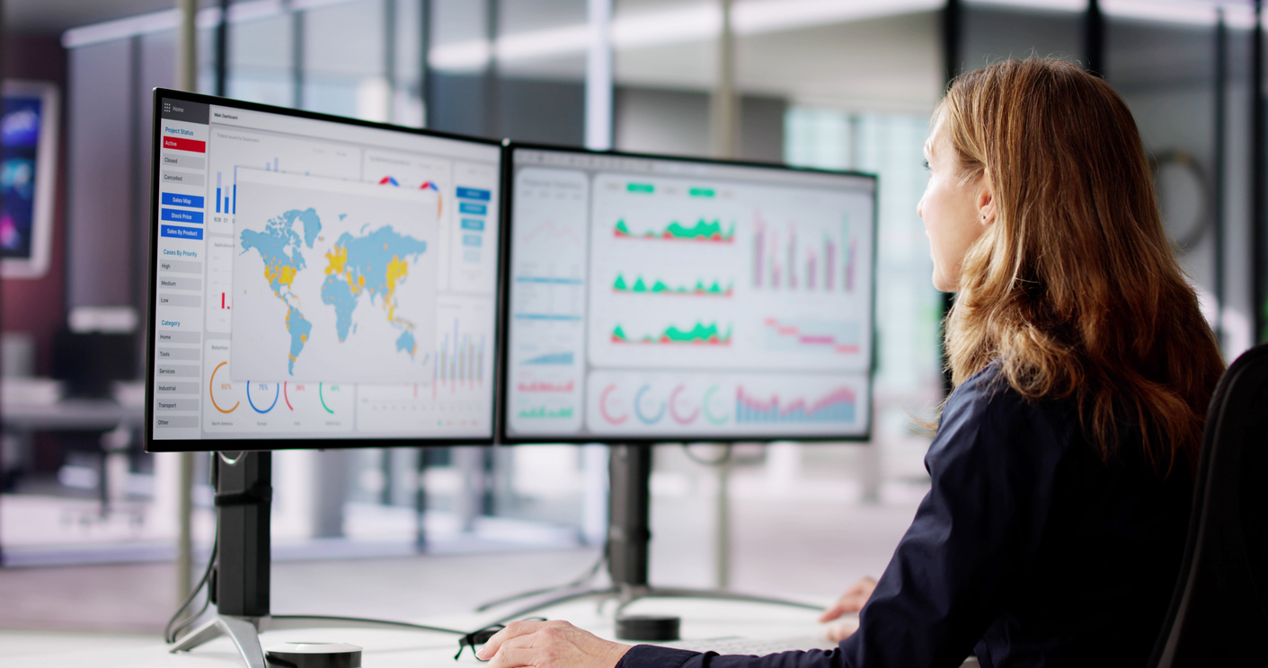 Unhappy Overwhelmed Business Woman Looking At Dashboard