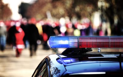 flashing police siren escort during the demonstration